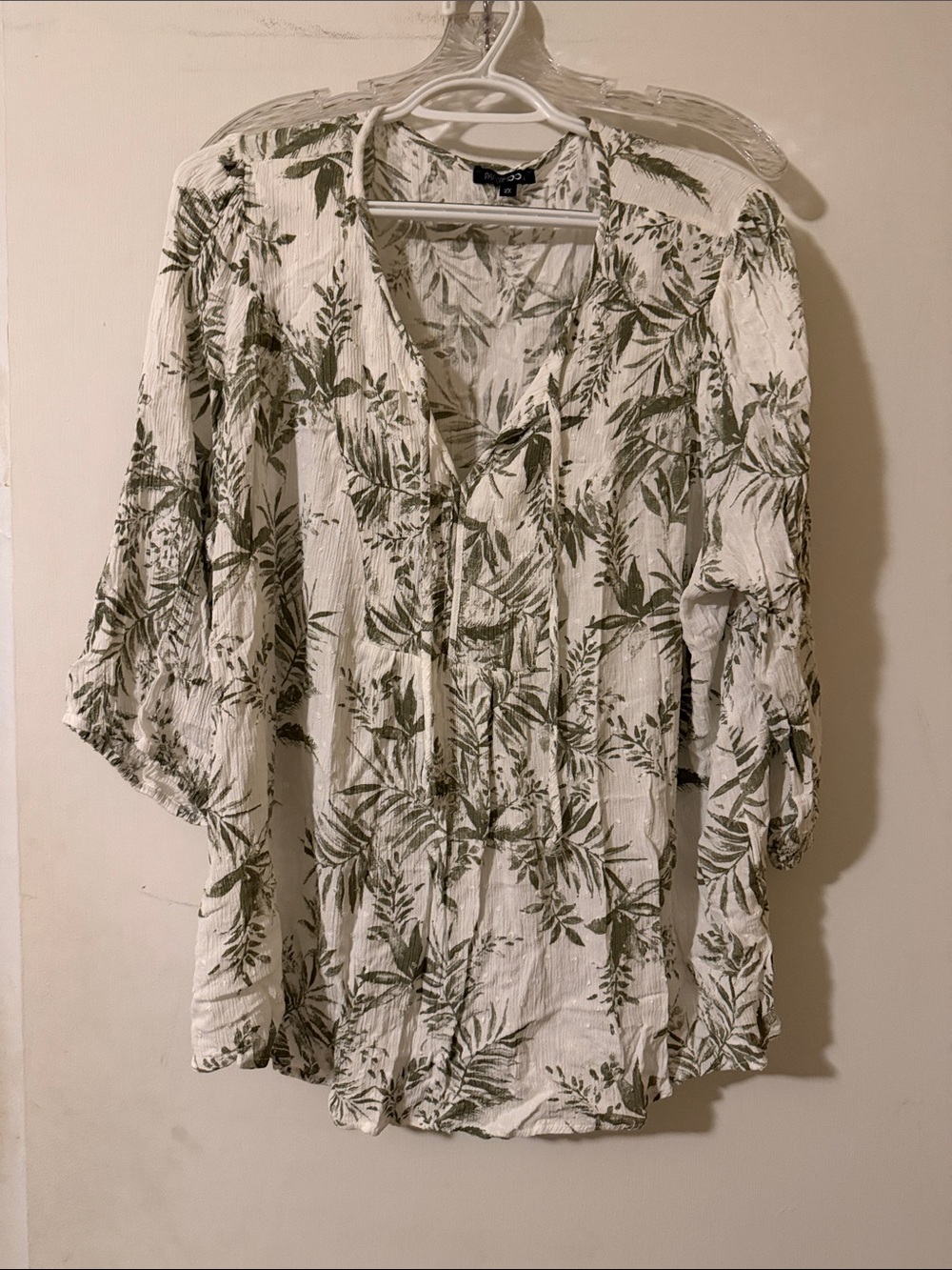 Papermoon White Tunic with Olive Leaf Print